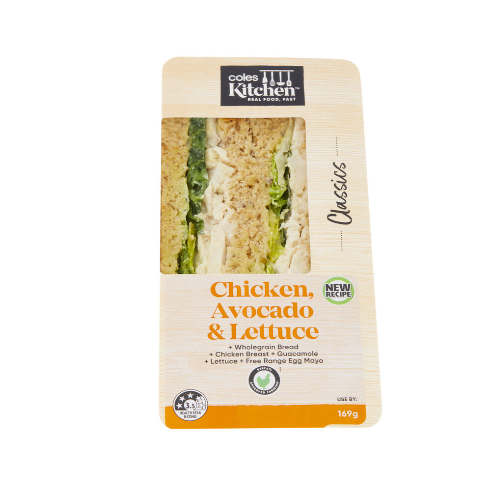 Coles Kitchen Chicken Avocado & Lettuce Sandwich | 169g