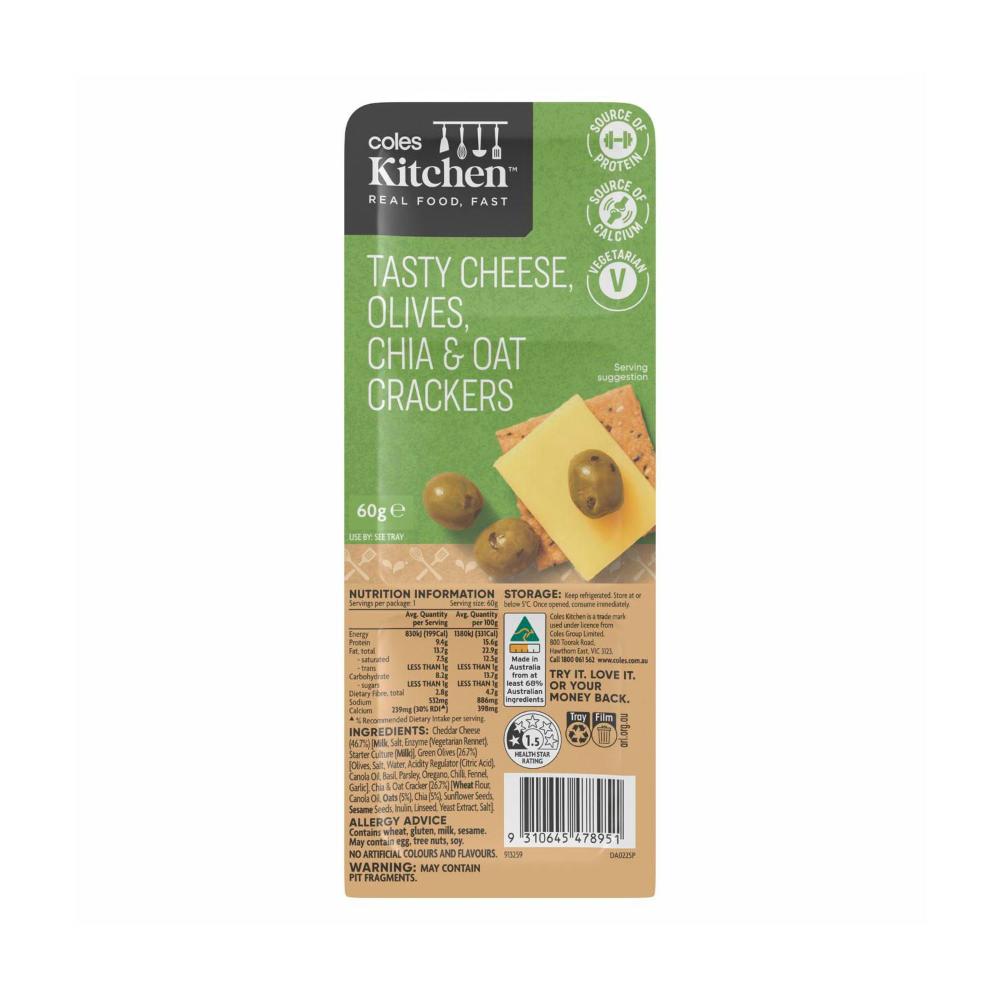 Coles Kitchen Tasty Cheese Olives Chia & Oat Crackers | 60g