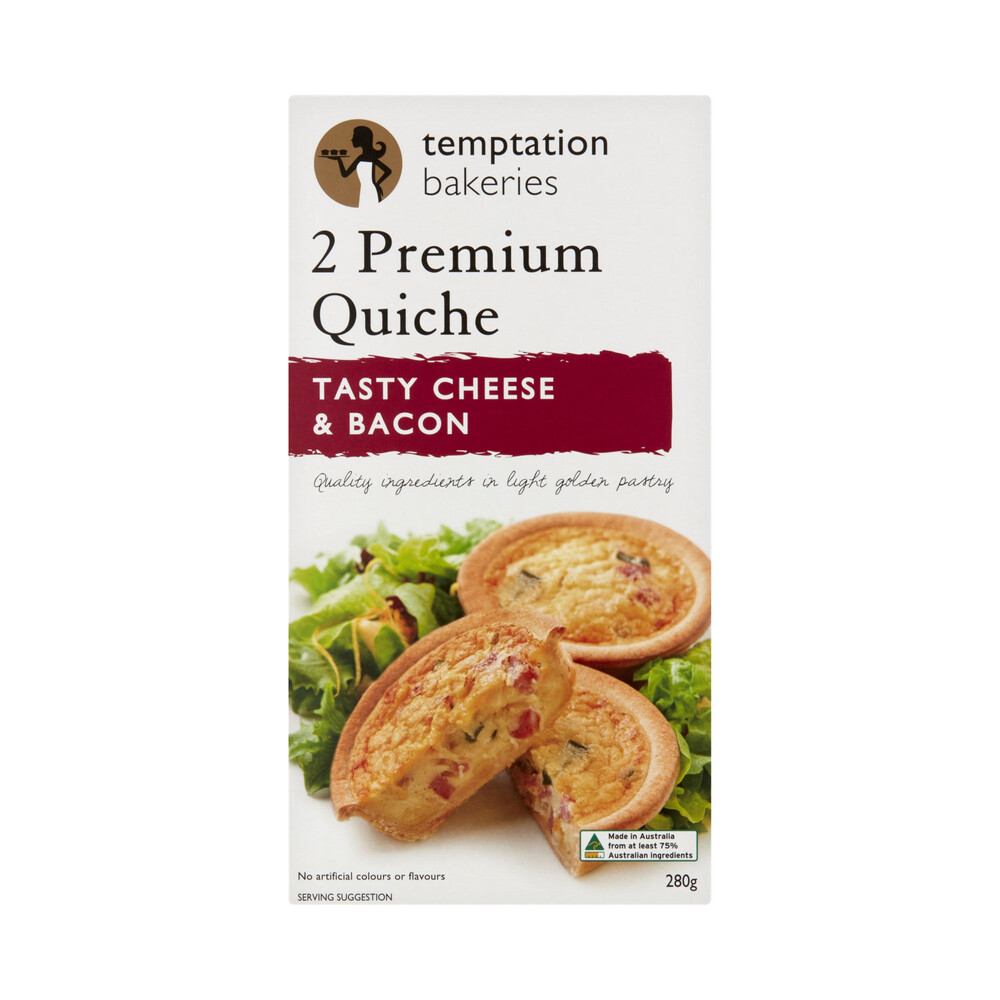 Temptation Frozen Premium Tasty Cheese & Bacon Quiches 2 Pack | 280g