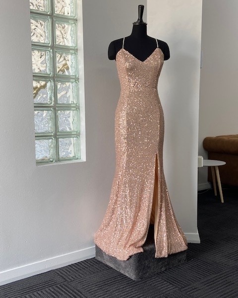 formal dresses maroochydore Marylou Lace Mesh Plunge Neck Formal Dress main image 0