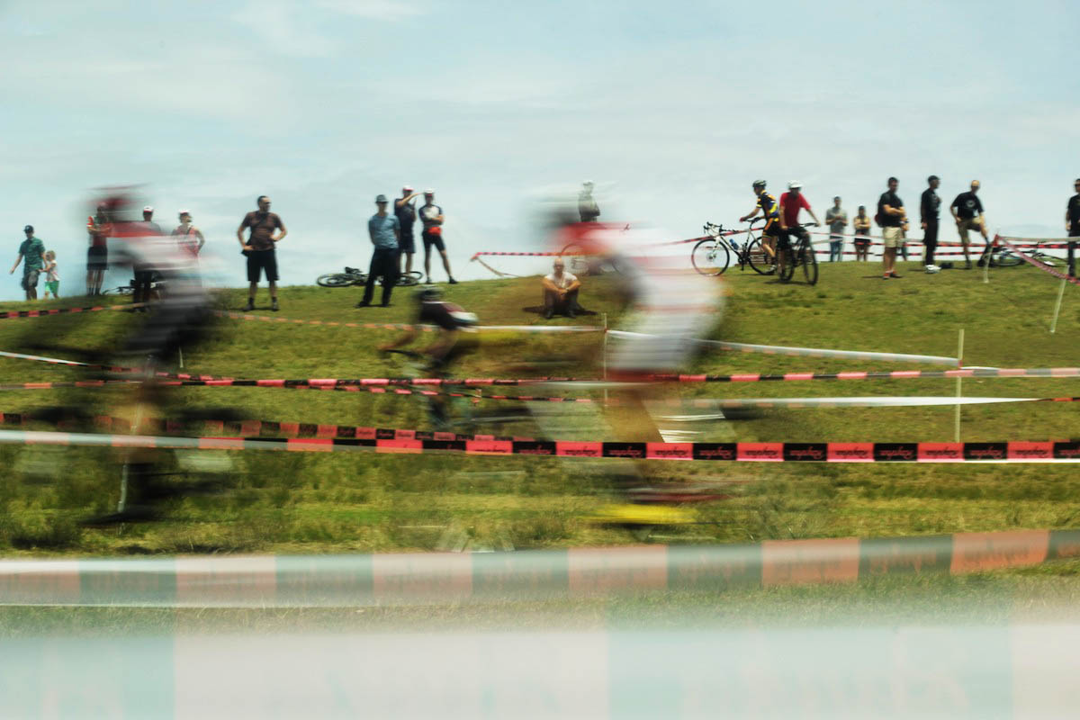 The pink and black Rapha tape marked out the 1.1km course.