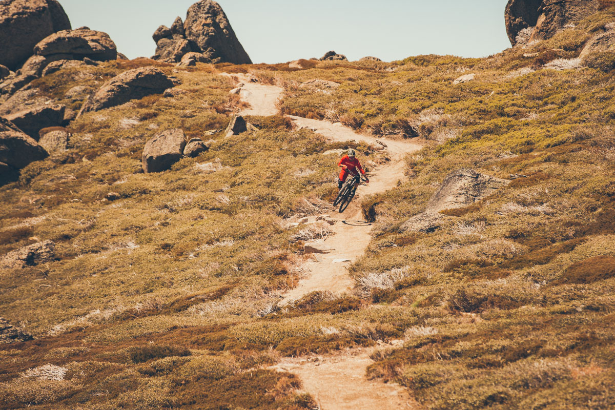 Getting the big wheels of the ground on a fresh section of the All-Mountain trail that is going to blow minds.