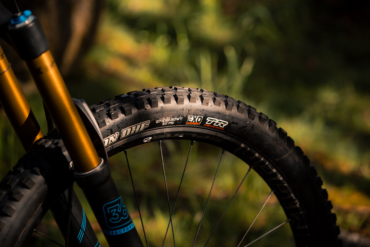 The 2.5" Maxxis Minion tyre up front provides grip for days.