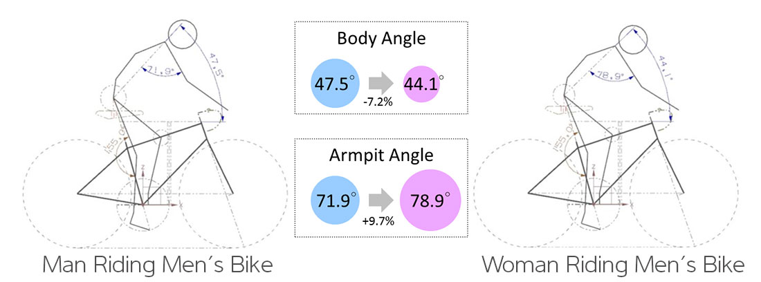 Data from the Global Body Dimensions Database indicates that men and women have very different body positions on the bike.