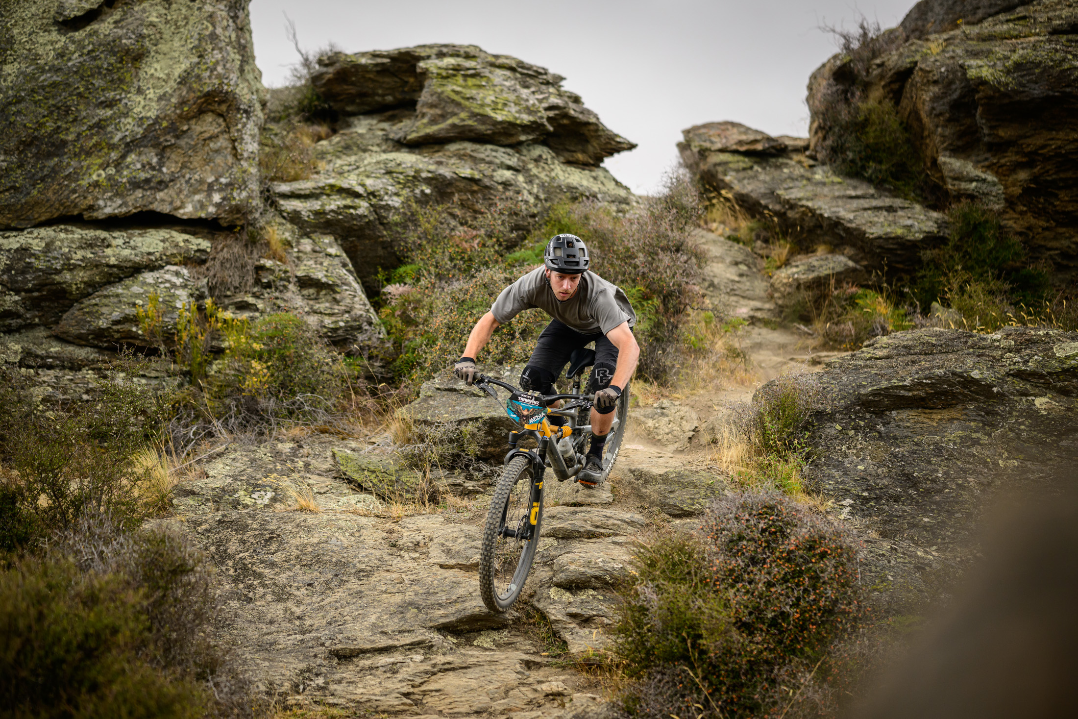 YT Capra Uncaged 11 MX riding a rocky section in Alexandria NZ