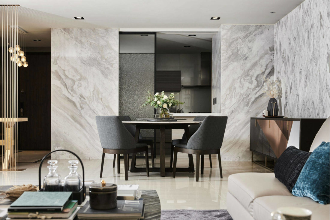 A luxury apartment in Taiwan makes a statement in marble