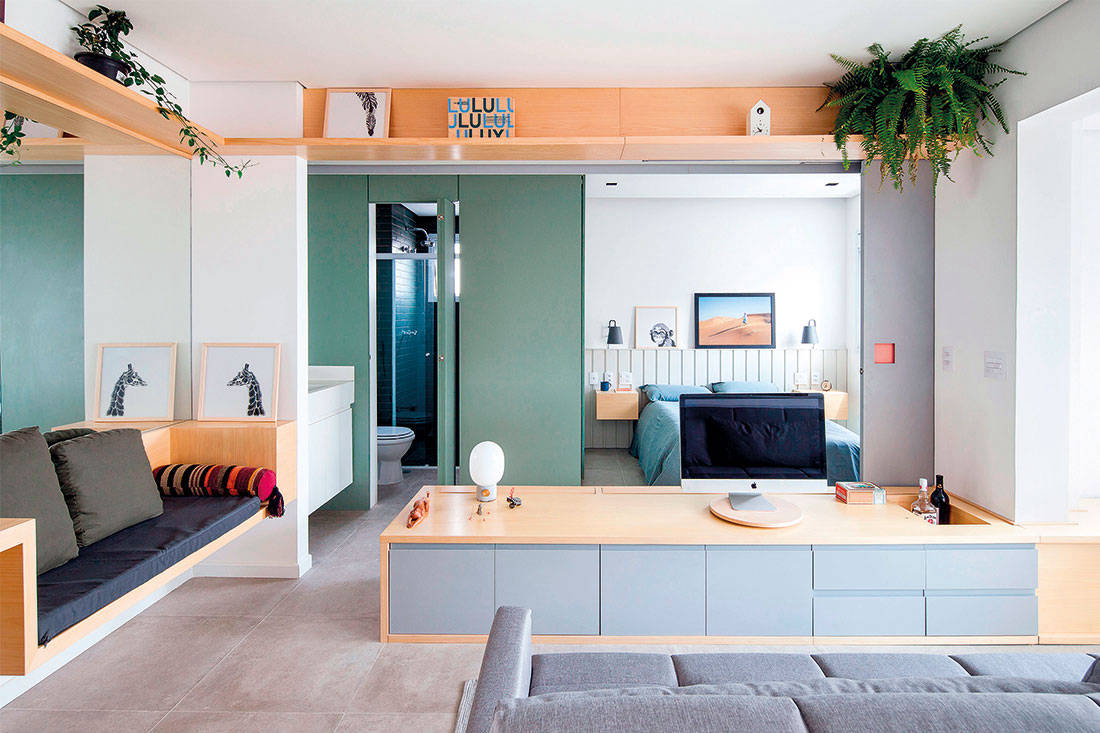 A super space-efficient studio apartment in Sao Paulo, Brazil