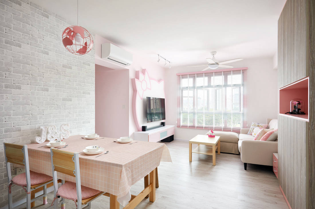 Hello Kitty themed HDB BTO flat living and dining by Design 4 Space