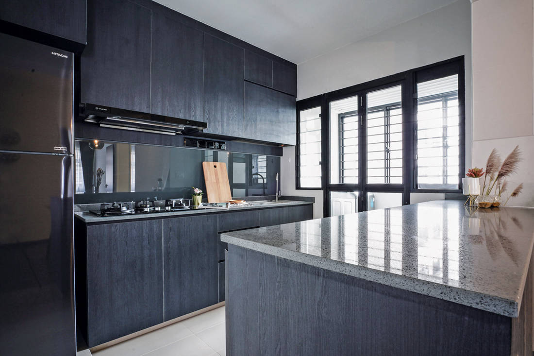 minimalistic HDB flat kitchen designed by Couple Abode