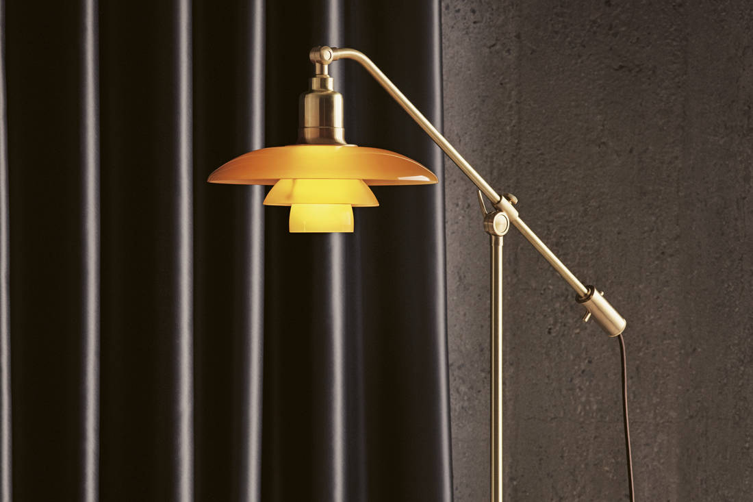 Louis Poulsen’s PH Limited Edition 2019 mid-century lamp - the PH 3-2 Amber Coloured Glass Floor Lamp