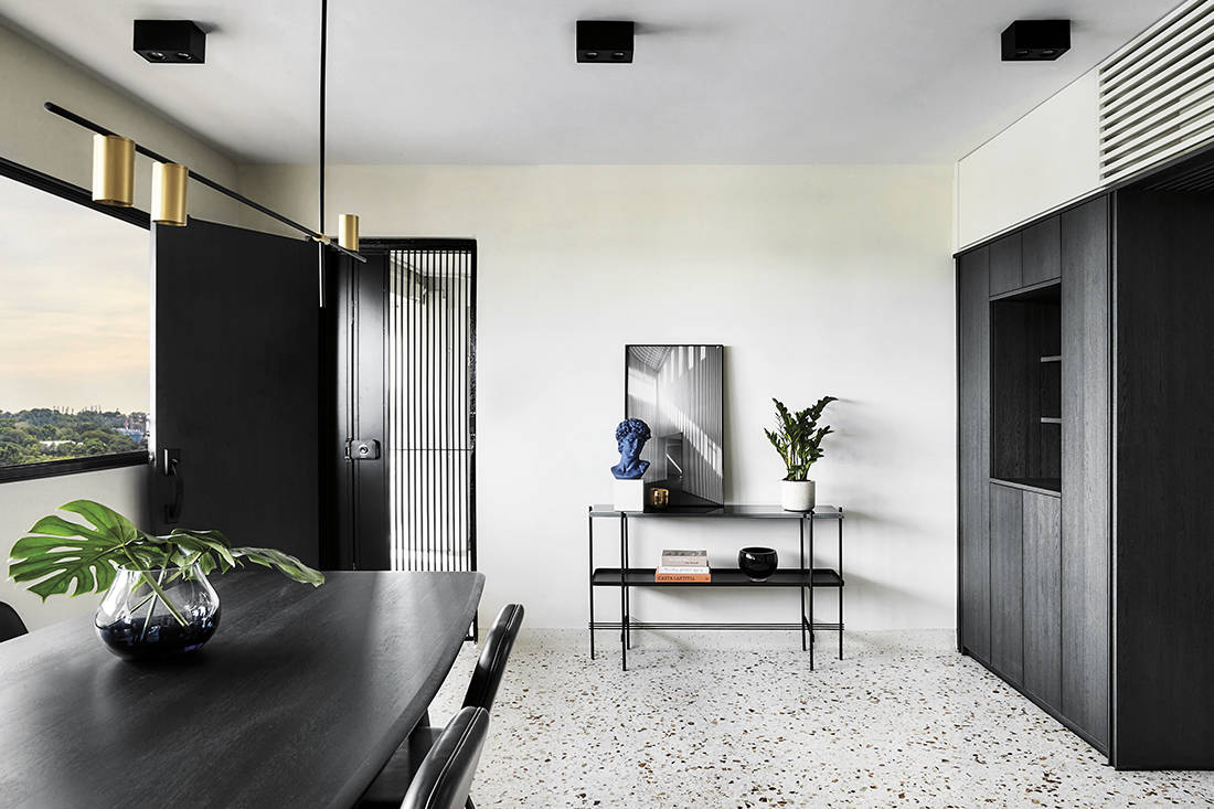 Minimalist, monochrome living with a terrazzo twist