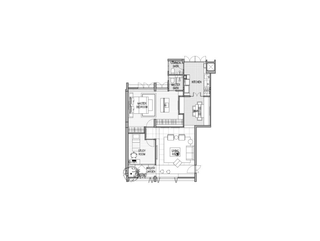 4-room flat floor plan with indoor garden balcony