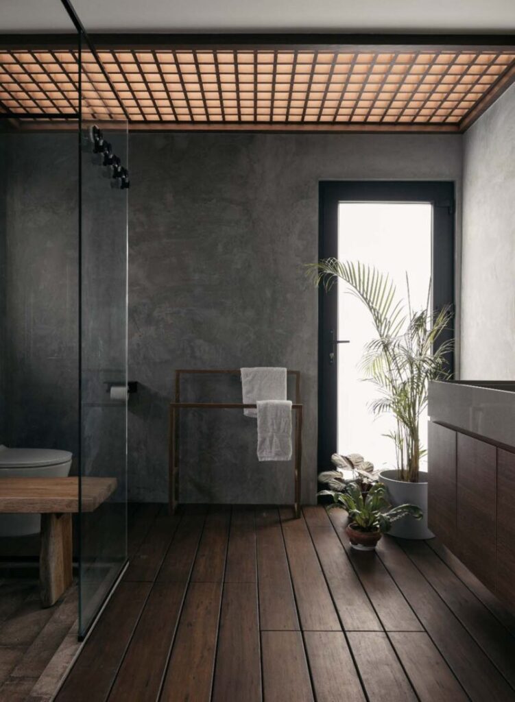 bathroom with artificial skylight