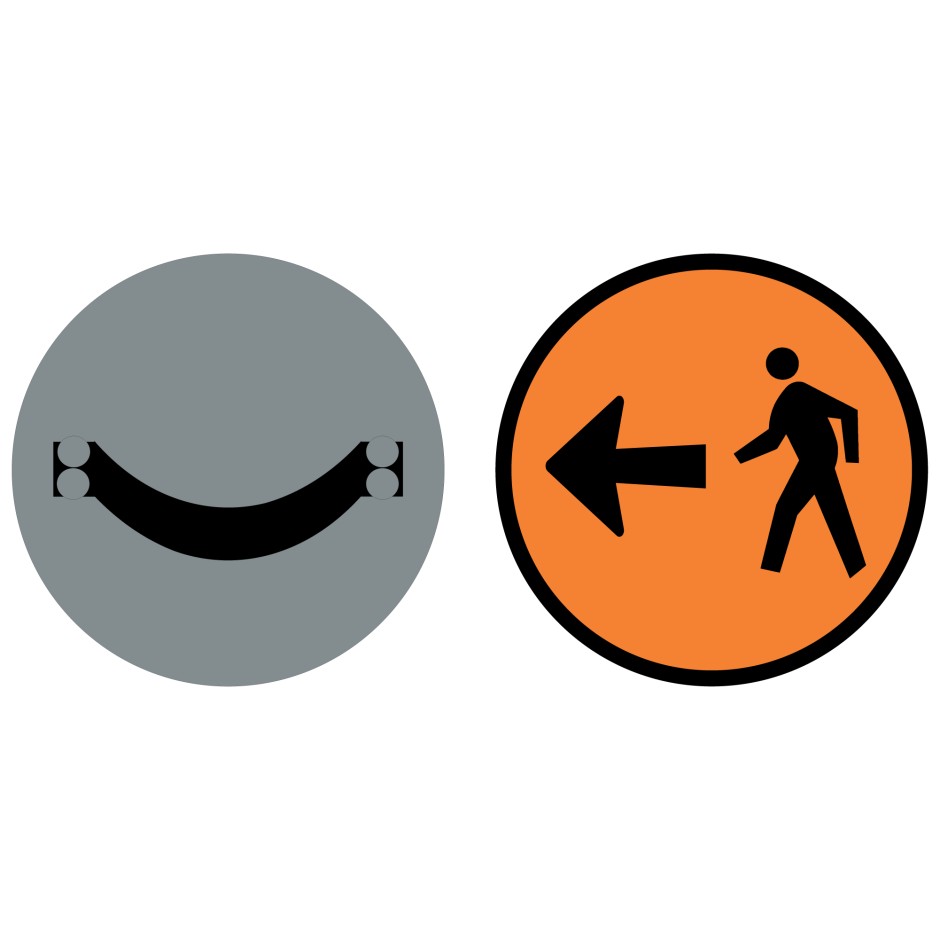 Pedestrian Direction - Turn Left 400mm Cone Mounted Sign