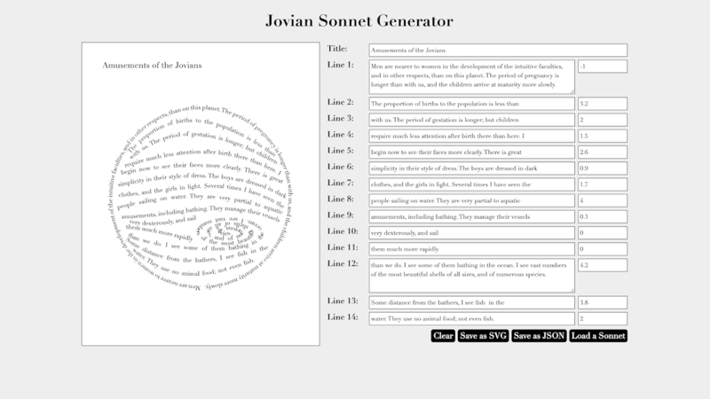 Screenshot of Jovian Sonnet Generator