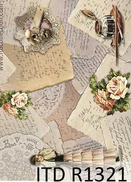 ITD Collection A4 Rice Paper R1321 Vintage Girl