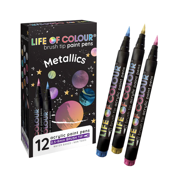 Life of Colour Brush Tip Paint Pens - Metallic - Time to Create Australia