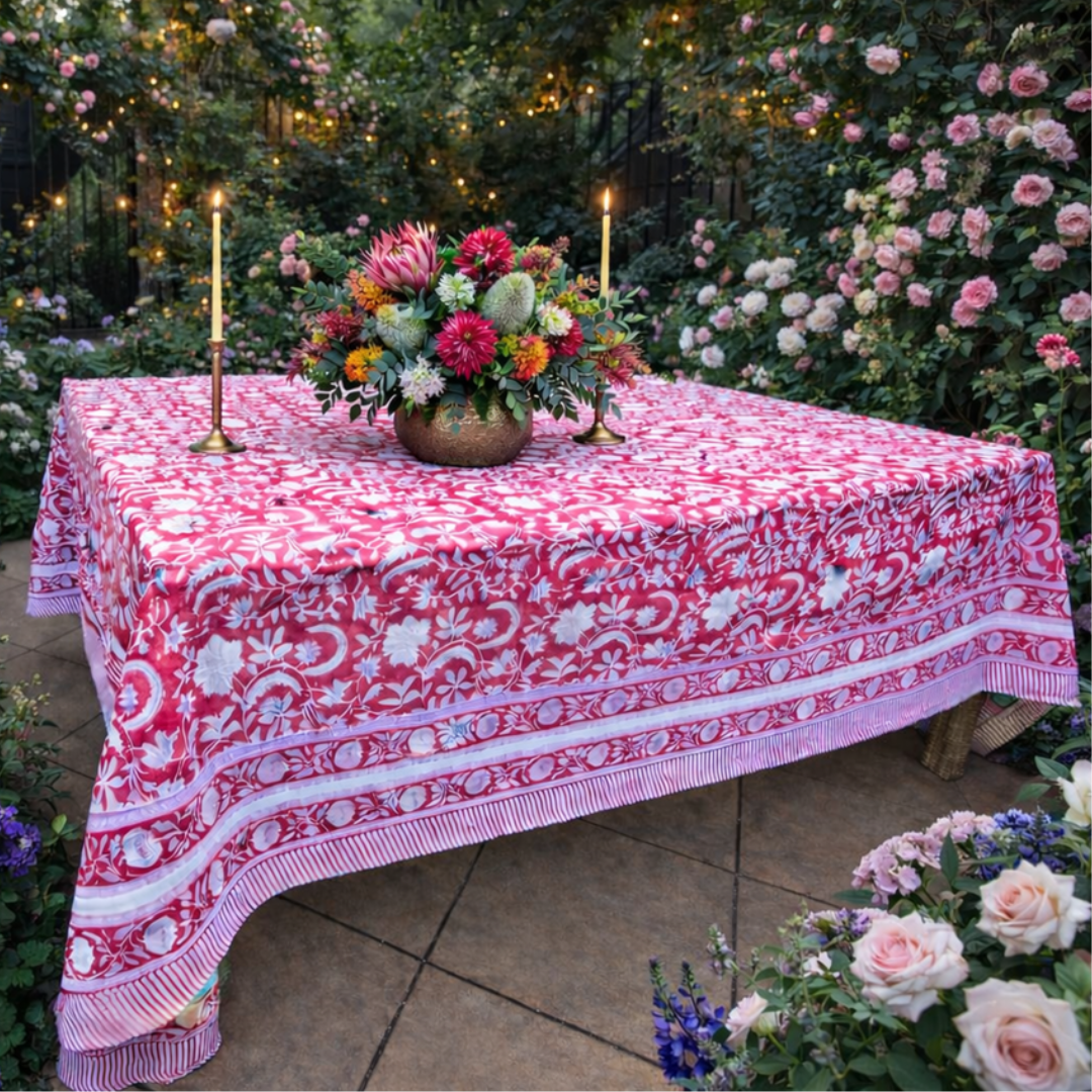 Alfresco Elegance with Crimson Courtyard table setting