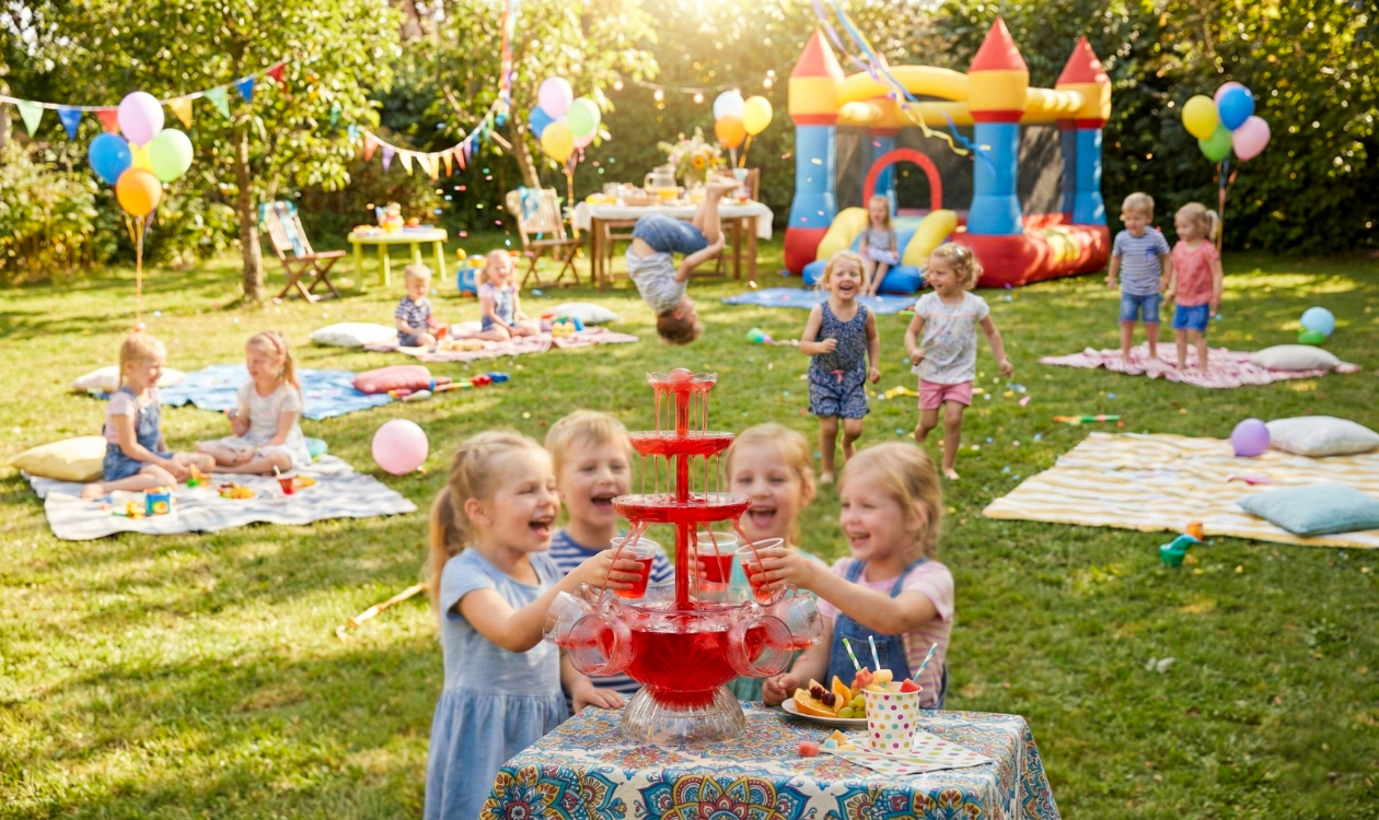 Party celebration with fountain centerpiece