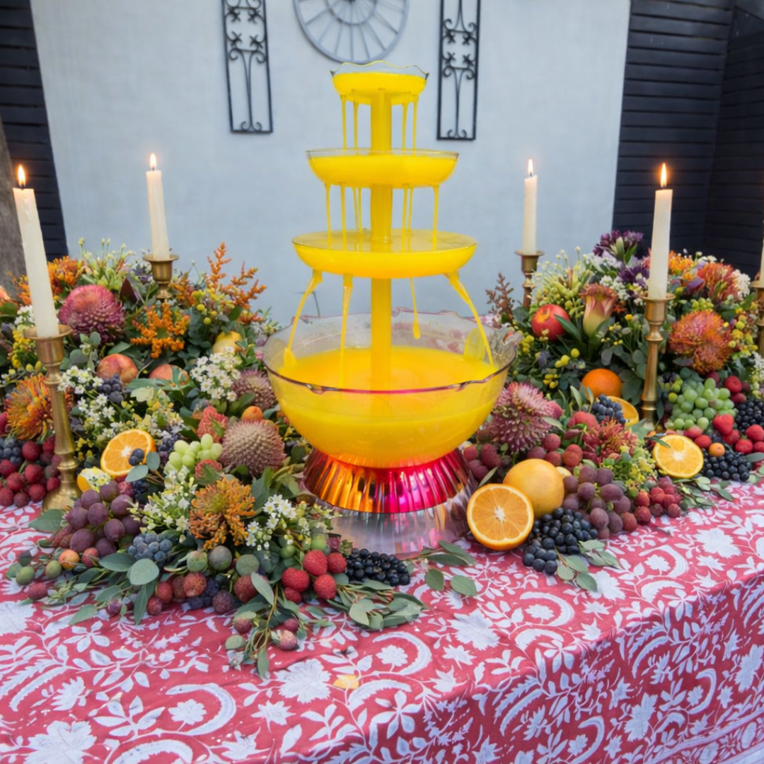 RB Living Drink Fountain styled with tropical fruits