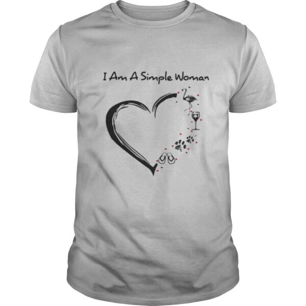 TshirtStation I Am A Simple Woman Heart Flamingo Wine Paw Dog Camping Shirt
