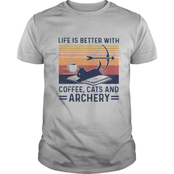 TshirtStation Life Is Better With Coffee Cats And Archery Vintage Retro Shirt
