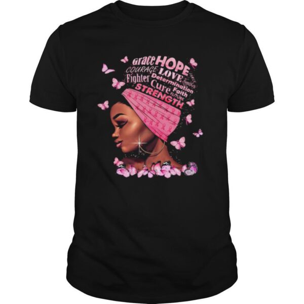 TshirtStation Black Woman Grace Hope Courage Love Fighter Determination Cure Faith Strength Butterflies Shirt