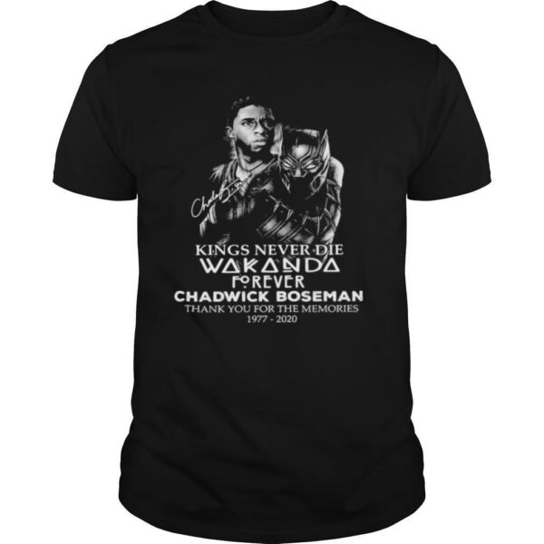 TshirtStation Black Panther Kings Never Die Wakanda Forever Rip Chadwick Boseman Thank You For The Memories Signature Shirt