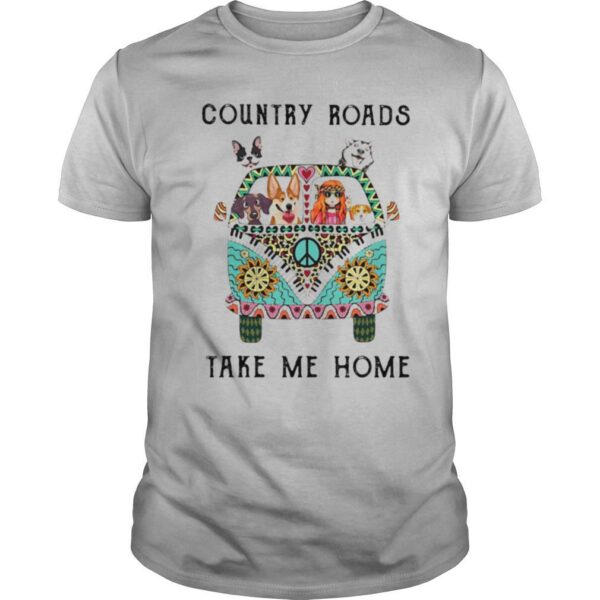 TshirtStation Country Roads Take Me Home Hippie Peace Car Girl And Dogs Shirt
