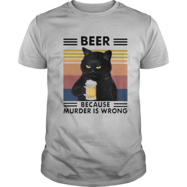 TshirtStation Beer Because Murder Is Wrong Black Cat Vintage Retro Shirt