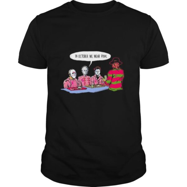 TshirtStation Halloween Krueger Jason Voorhees Michael Myers In October We Wear Pink Shirt