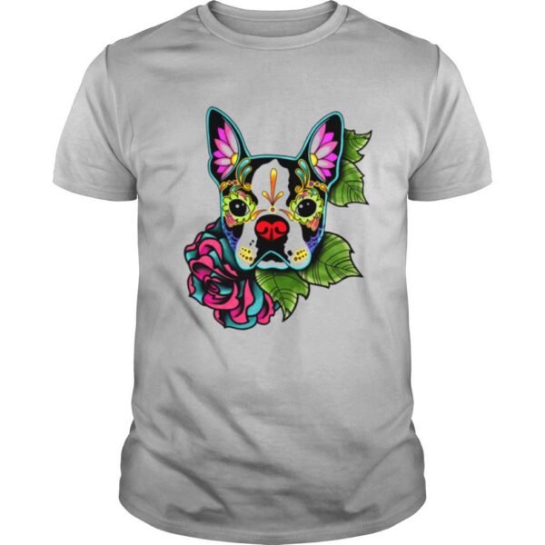 TshirtStation Boston Terrier In Black Day Of The Dead Sugar Skull Dog Shirt