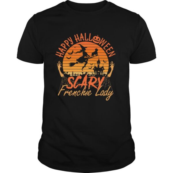 TshirtStation Happy Halloween Scary Frenchie Lady Witch Vintage Retro Shirt