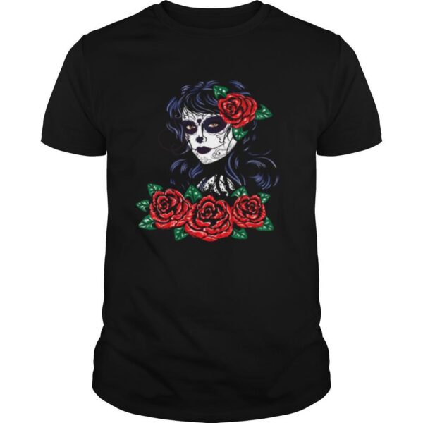 TshirtStation Skull Girl With Red Roses Shirt