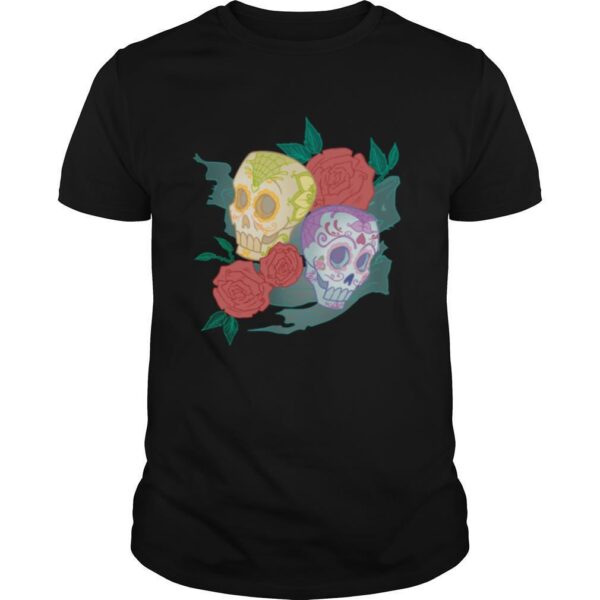 TshirtStation Sugar Skull Couple Rose Day Of The Dead Dia De Muertos Shirt