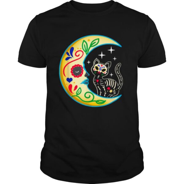 TshirtStation Cat Amp Moon Sugar Skull Dia De Los Muertos Shirt