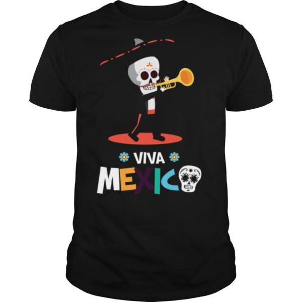 TshirtStation Skeleton Playing Trumpet Viva Mexico Day Of The Dead Shirt