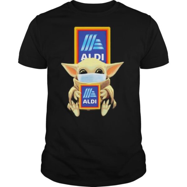 TshirtStation Star Wars Baby Yoda Mask Hug Aldi Logo Shirt