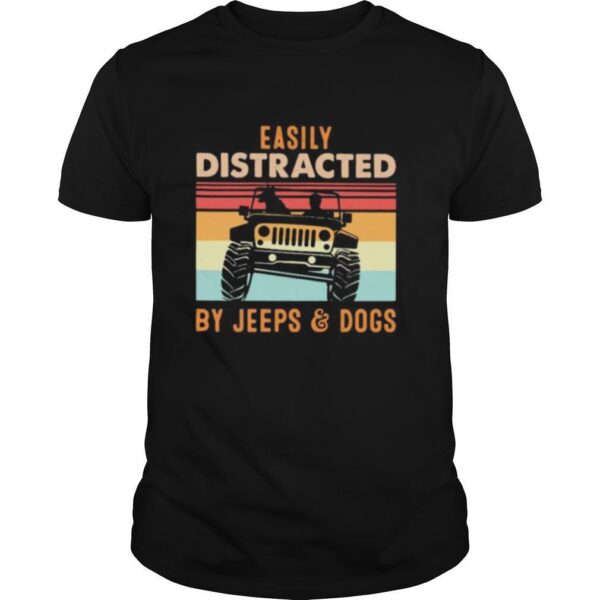 TshirtStation Easily Distracted By Jeeps And Dogs Vintage Retro Shirt