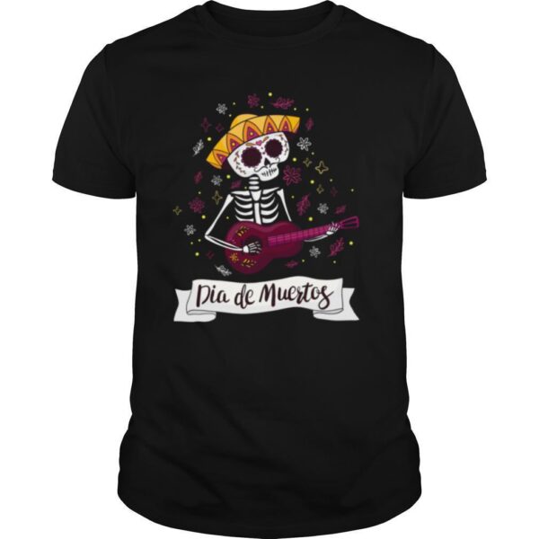 TshirtStation Skeleton Playing Guitar Dia De Muertos Day Of Dead Shirt