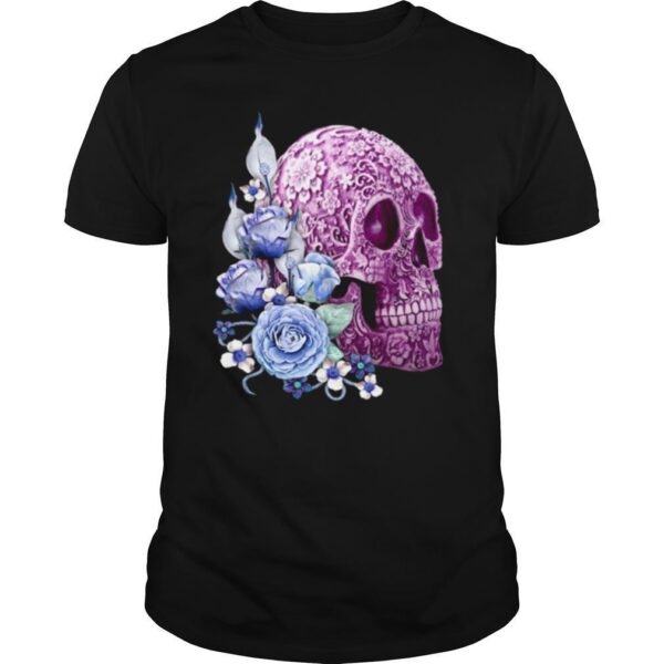TshirtStation Skull Day Of The Dead Blue Flowers Shirt