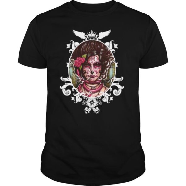 TshirtStation The Mexican Catrina Makeup And Sugar Skulls Dia De Los Muertos Shirt