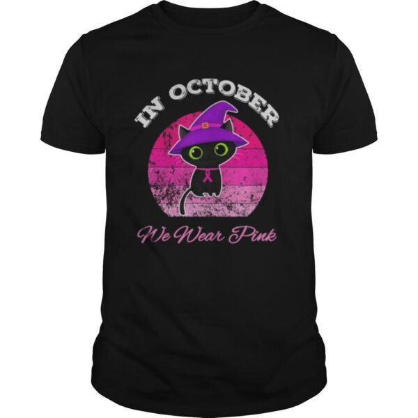 TshirtStation Halloween Cat In October We Wear Pink Ribbon Cat Lovers Shirt