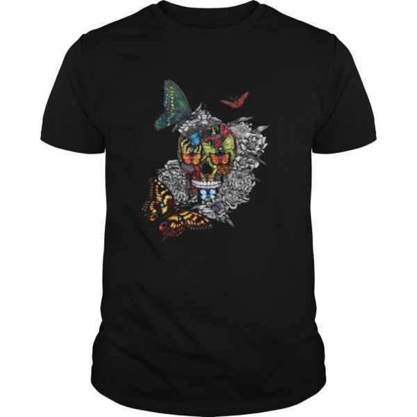 TshirtStation Halloween Artistic Rage Butterflies And Skull Tattoo Dia De Los Muertos Shirt