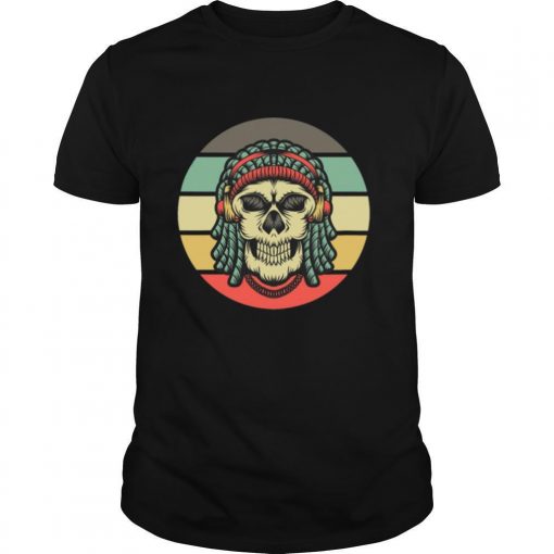 TshirtStation Skull Dreadlocks Headphone Day Of The Dead Retro Vintage Shirt X