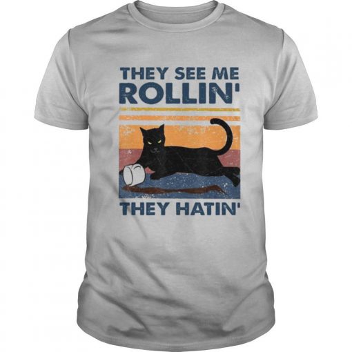 TshirtStation Black Cat They See Me Rollin They Hatin Vintage Shirt X