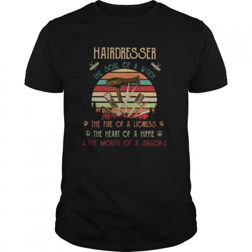 TshirtStation Hairdresser The Soul Of A Witch The Fire Of A Lioness The Heart Of A Hippie The Moutn Of A Sailor Vintage Retro Shirt X