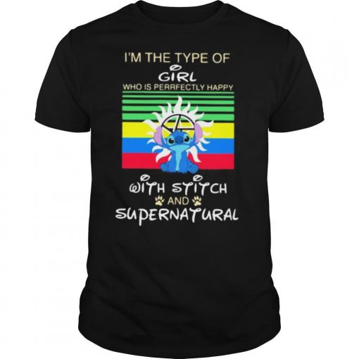 TshirtStation Ie M A Type Of Girl Who Is Perfectly Happy With Stitch And Supernatural Vintage Retro Shirt X