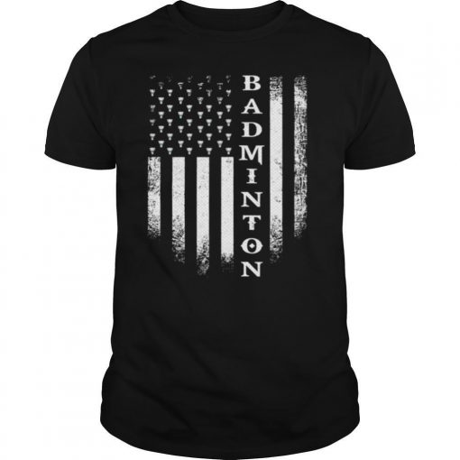 TshirtStation Vintage Usa American Flag Badminton Patriotic Distressed Shirt X