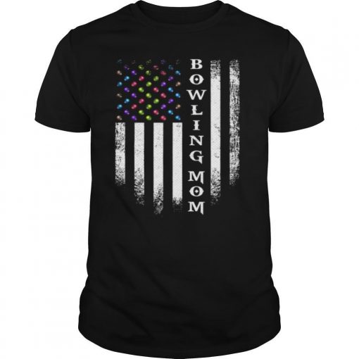 TshirtStation Vintage Usa American Flag Bowling Mom Bowler Distressed Shirt X